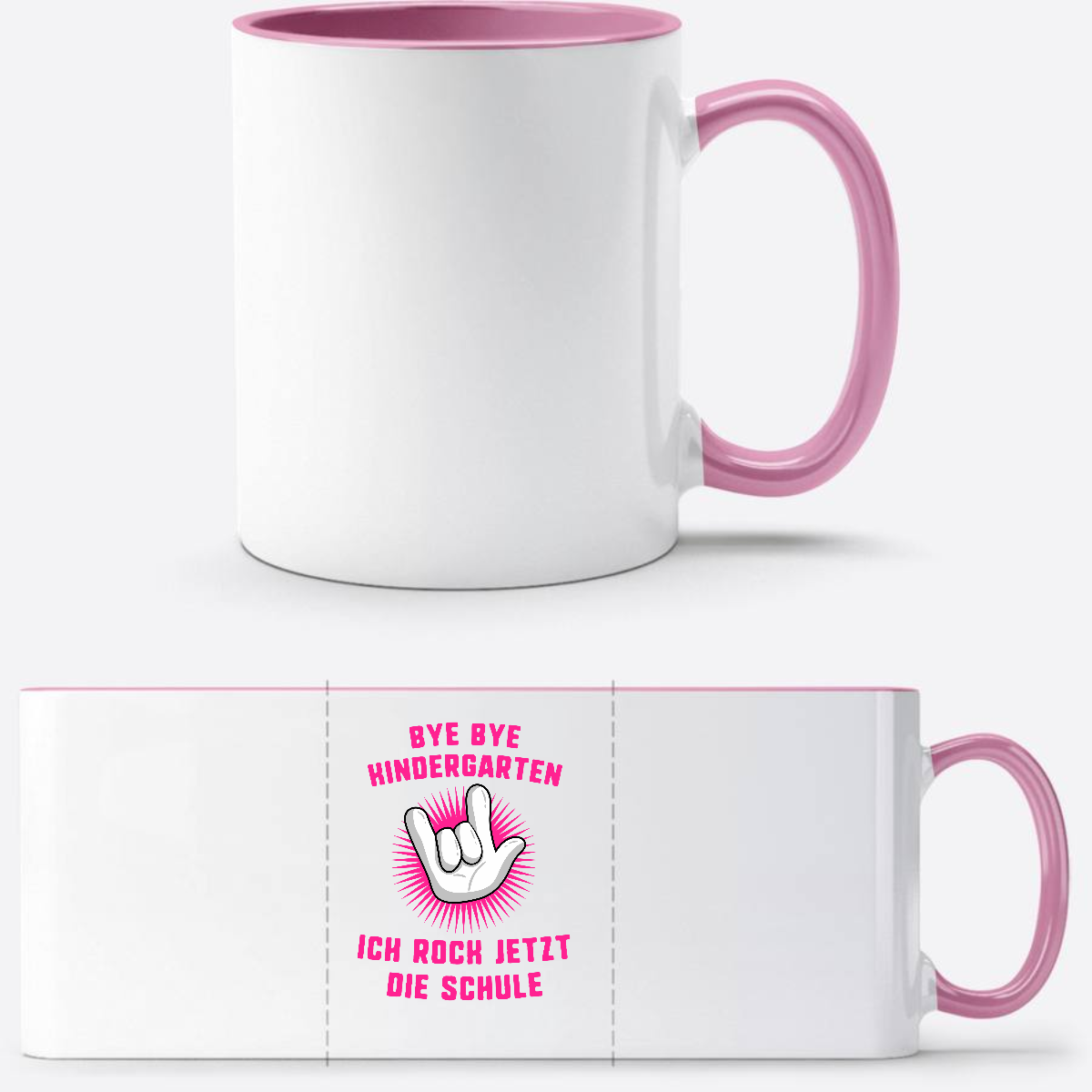 Tasse zur Einschulung: Ich rock jetzt die Schule – Fuchsia - Weiss/Rosa