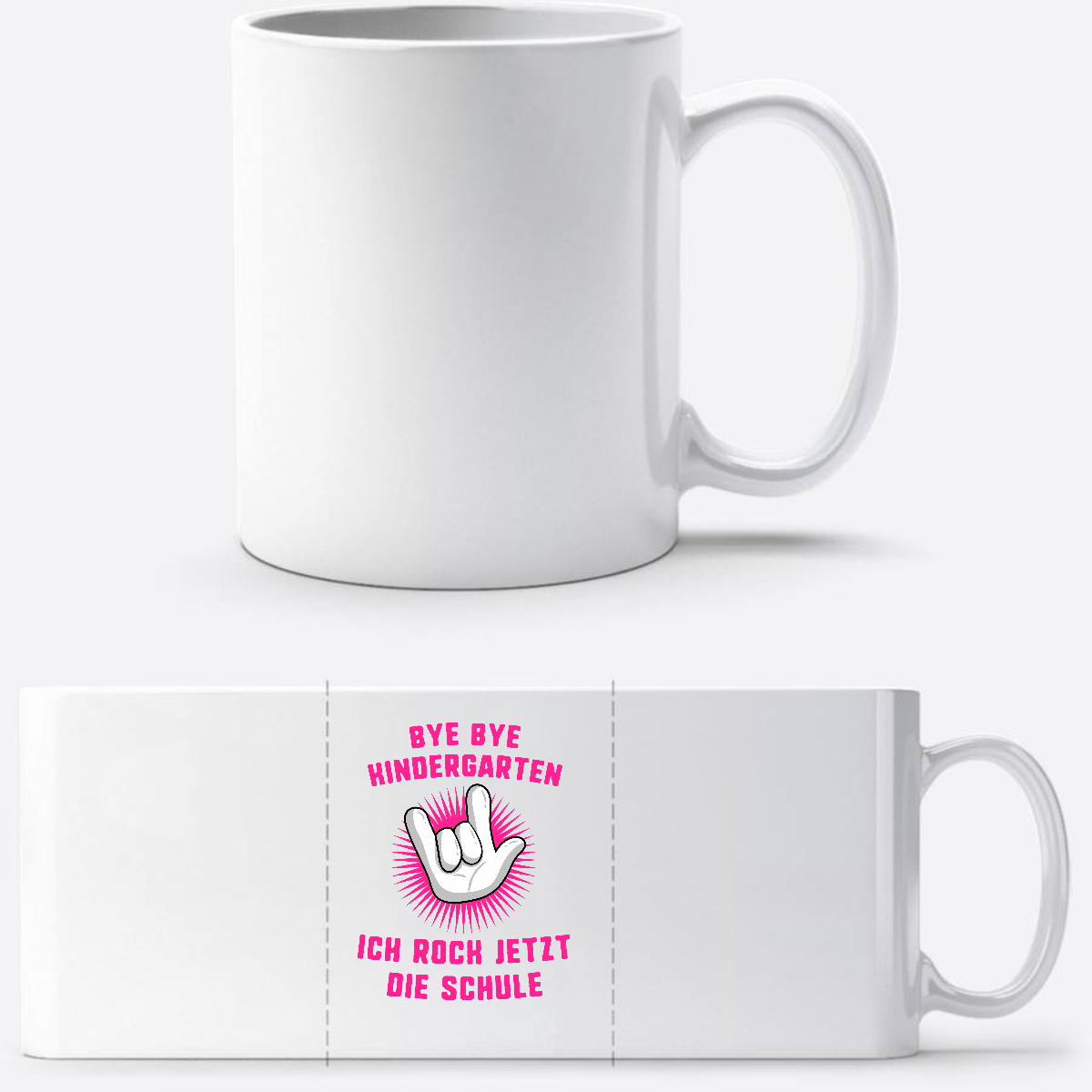 Tasse zur Einschulung: Ich rock jetzt die Schule – Fuchsia - Weiß