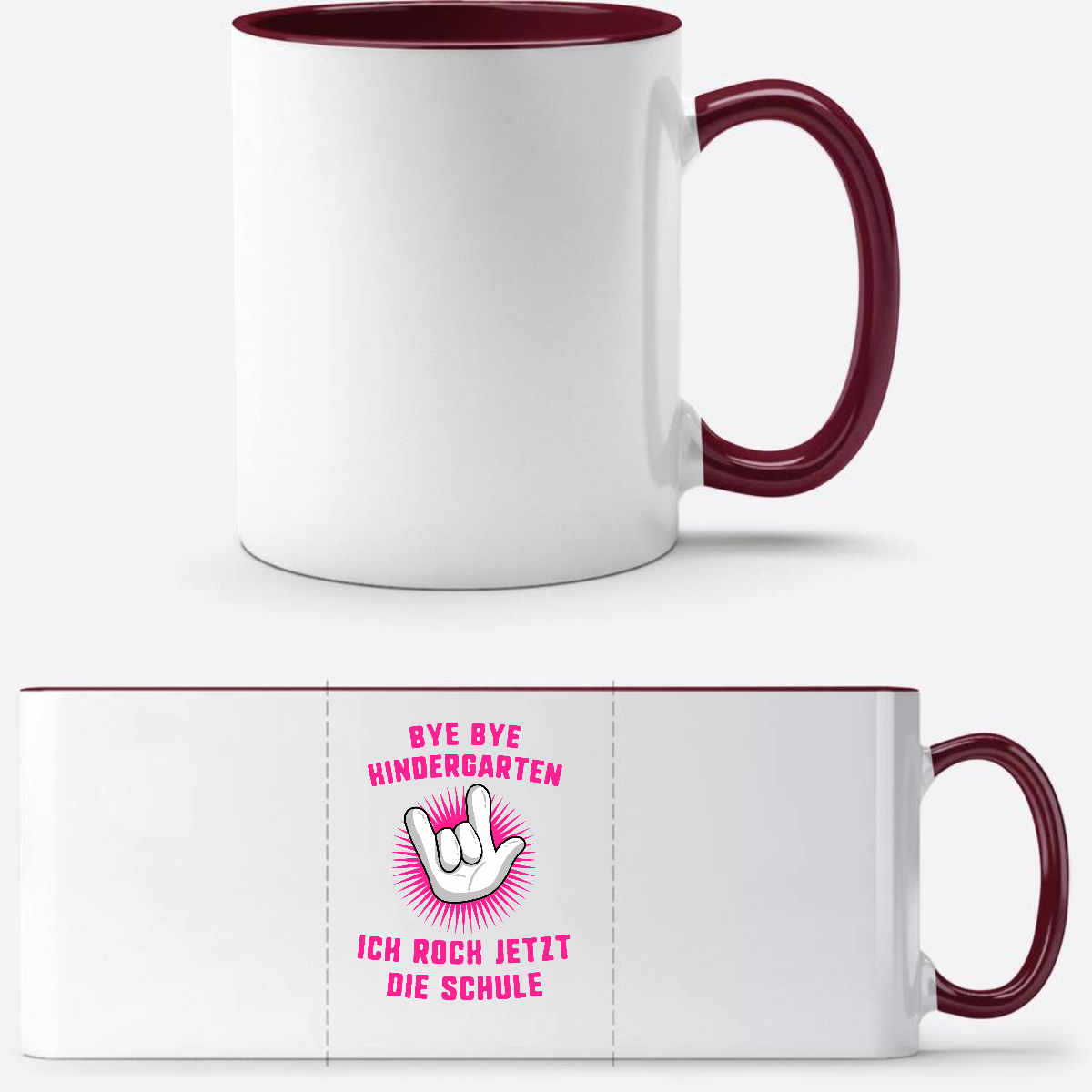 Tasse zur Einschulung: Ich rock jetzt die Schule – Fuchsia - White/Bordeaux