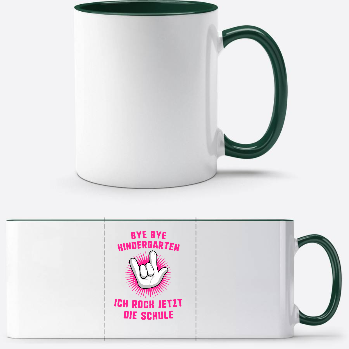 Tasse zur Einschulung: Ich rock jetzt die Schule – Fuchsia - White/Petrol