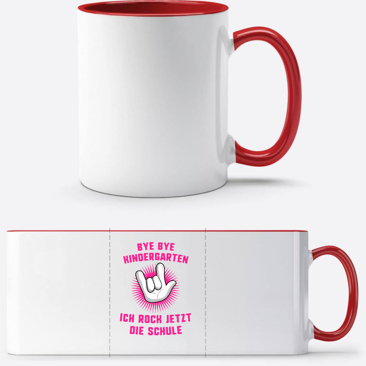 Tasse zur Einschulung: Ich rock jetzt die Schule – Fuchsia - White/Red