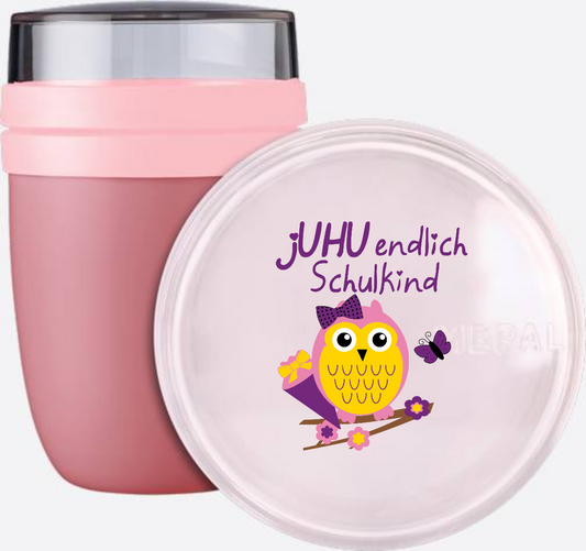 Tasse zur Einschulung – jUHU endlich Schulkind Eule mit Name - Vivid Mauve