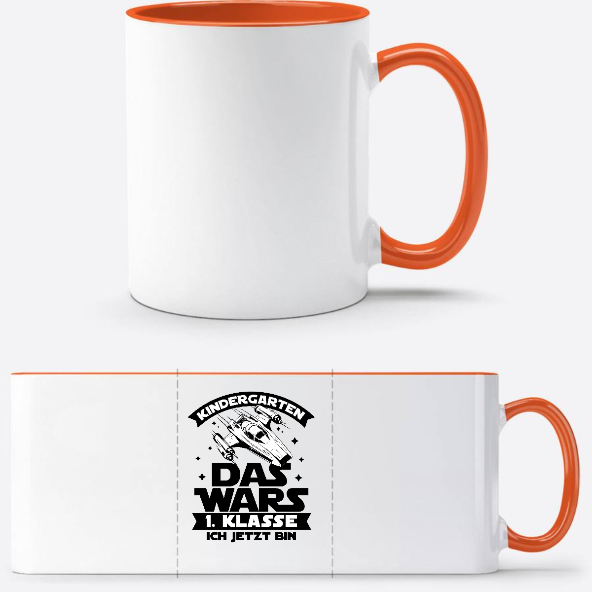 Tasse zur Einschulung: Kindergarten Das Wars – 1. Klasse - Weiß/Orange