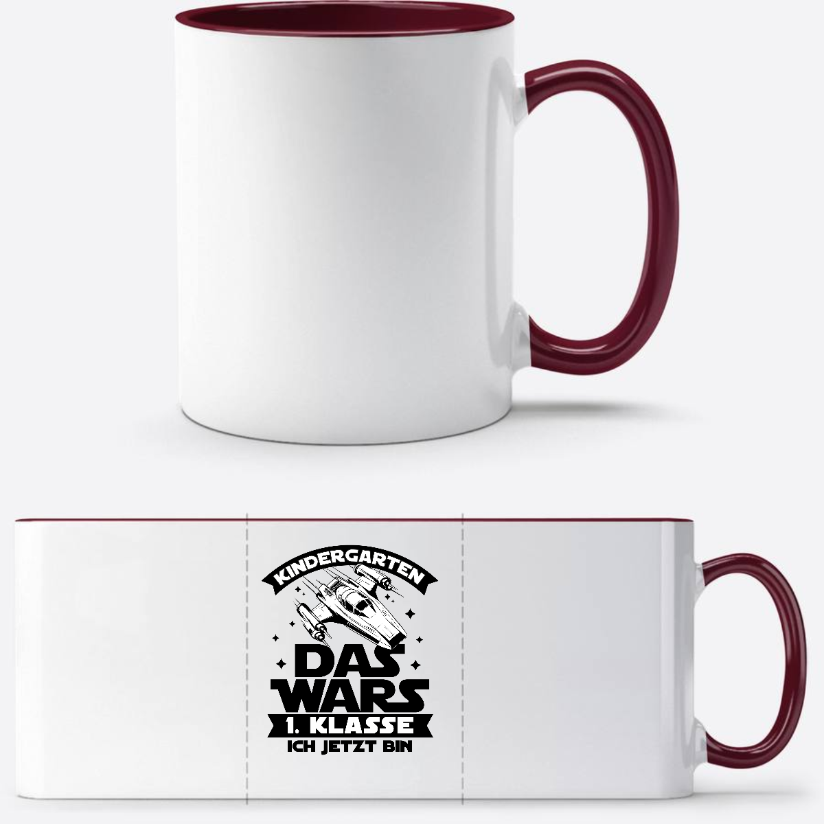 Tasse zur Einschulung: Kindergarten Das Wars – 1. Klasse - White/Bordeaux