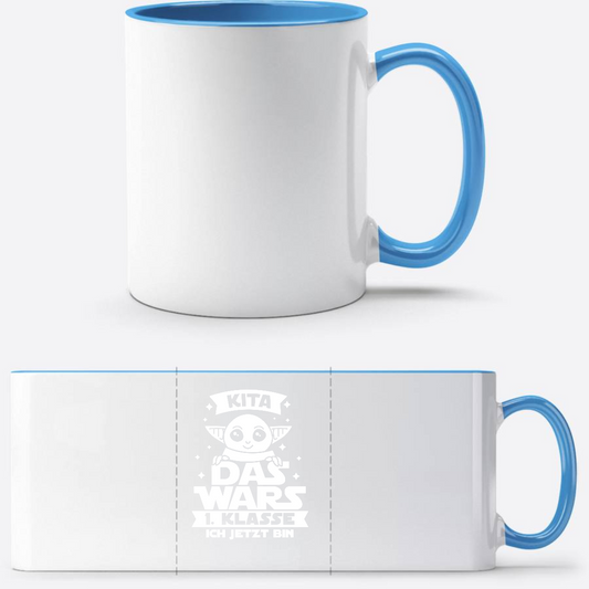 Tasse zur Einschulung – Kita Das Wars: 1. Klasse ich jetzt bin - Weiß/Hellblau