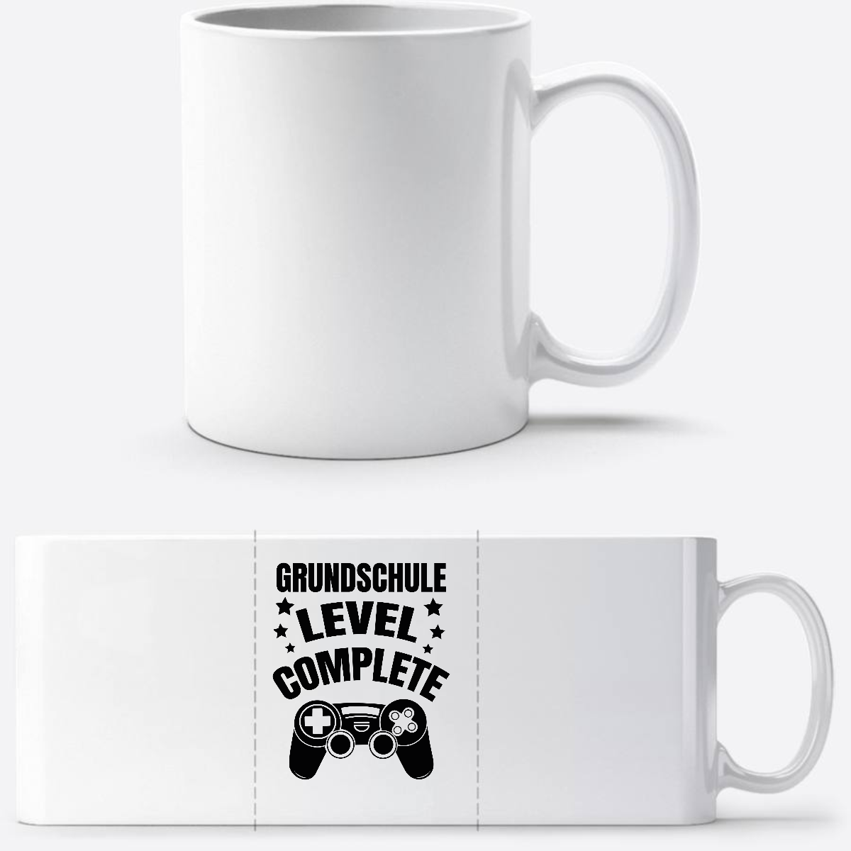 Tasse zur Einschulung: Level Complete schwarz mit Name - Weiß