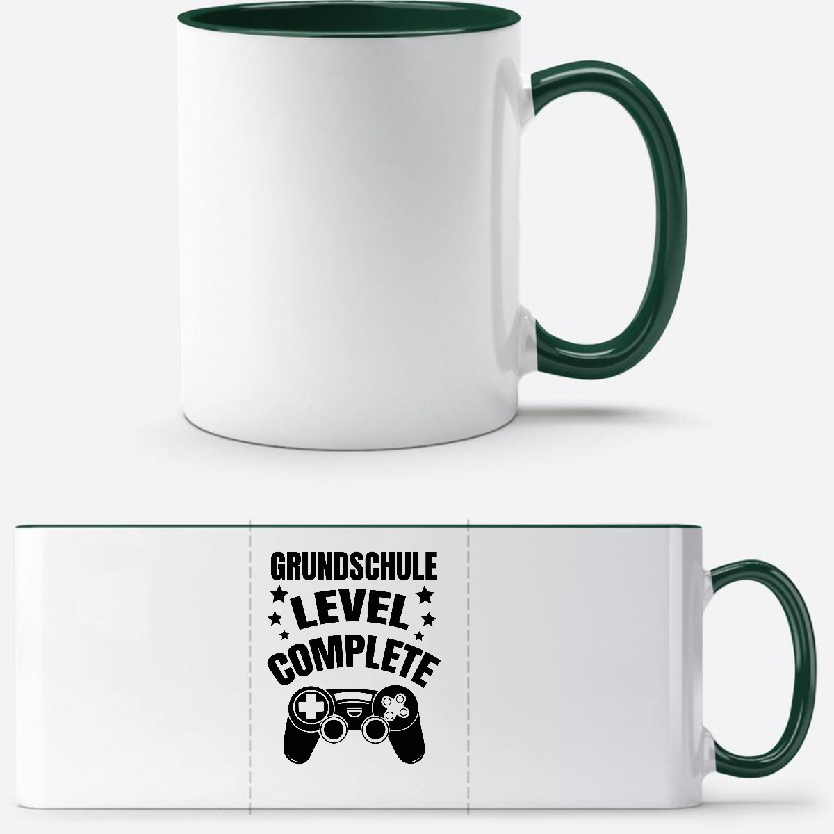 Tasse zur Einschulung: Level Complete schwarz mit Name - White/Petrol