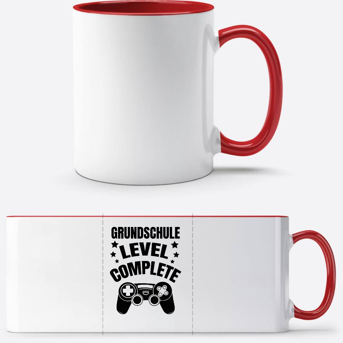 Tasse zur Einschulung: Level Complete schwarz mit Name - White/Red