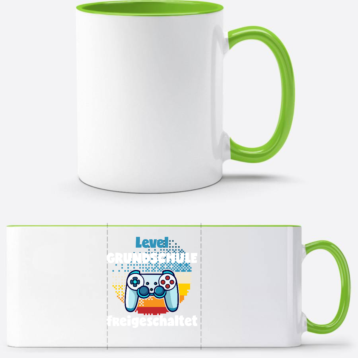 Tasse zur Einschulung – Level Grundschule freigeschaltet - Weiß/Grün