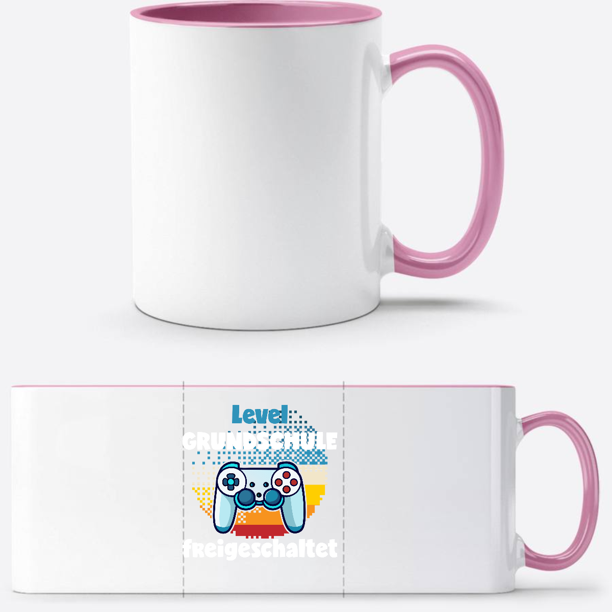 Tasse zur Einschulung – Level Grundschule freigeschaltet - Weiss/Rosa