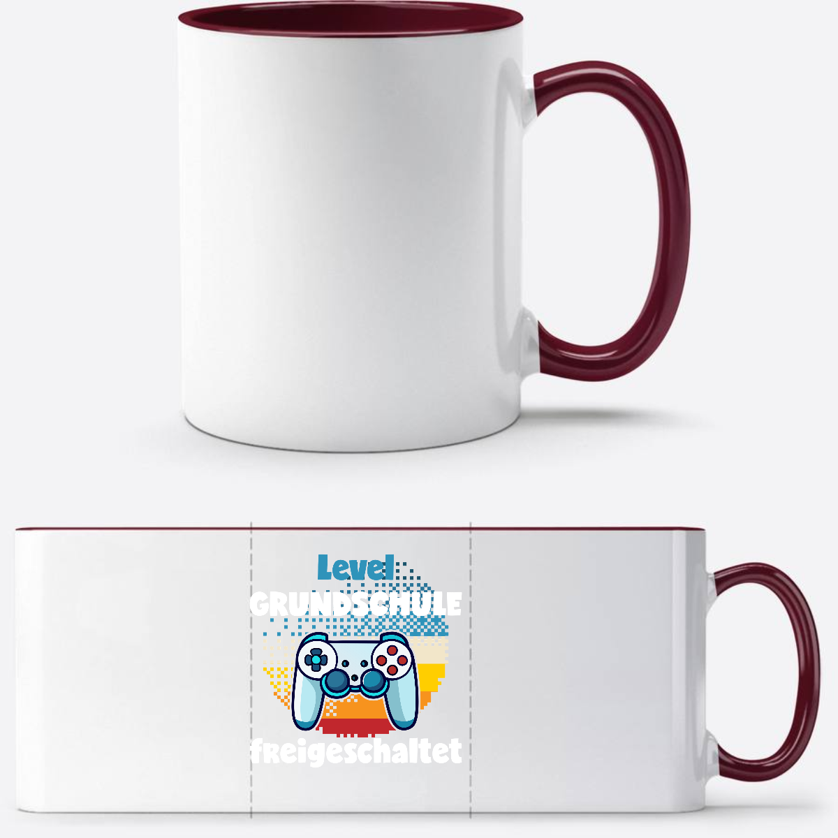 Tasse zur Einschulung – Level Grundschule freigeschaltet - White/Bordeaux