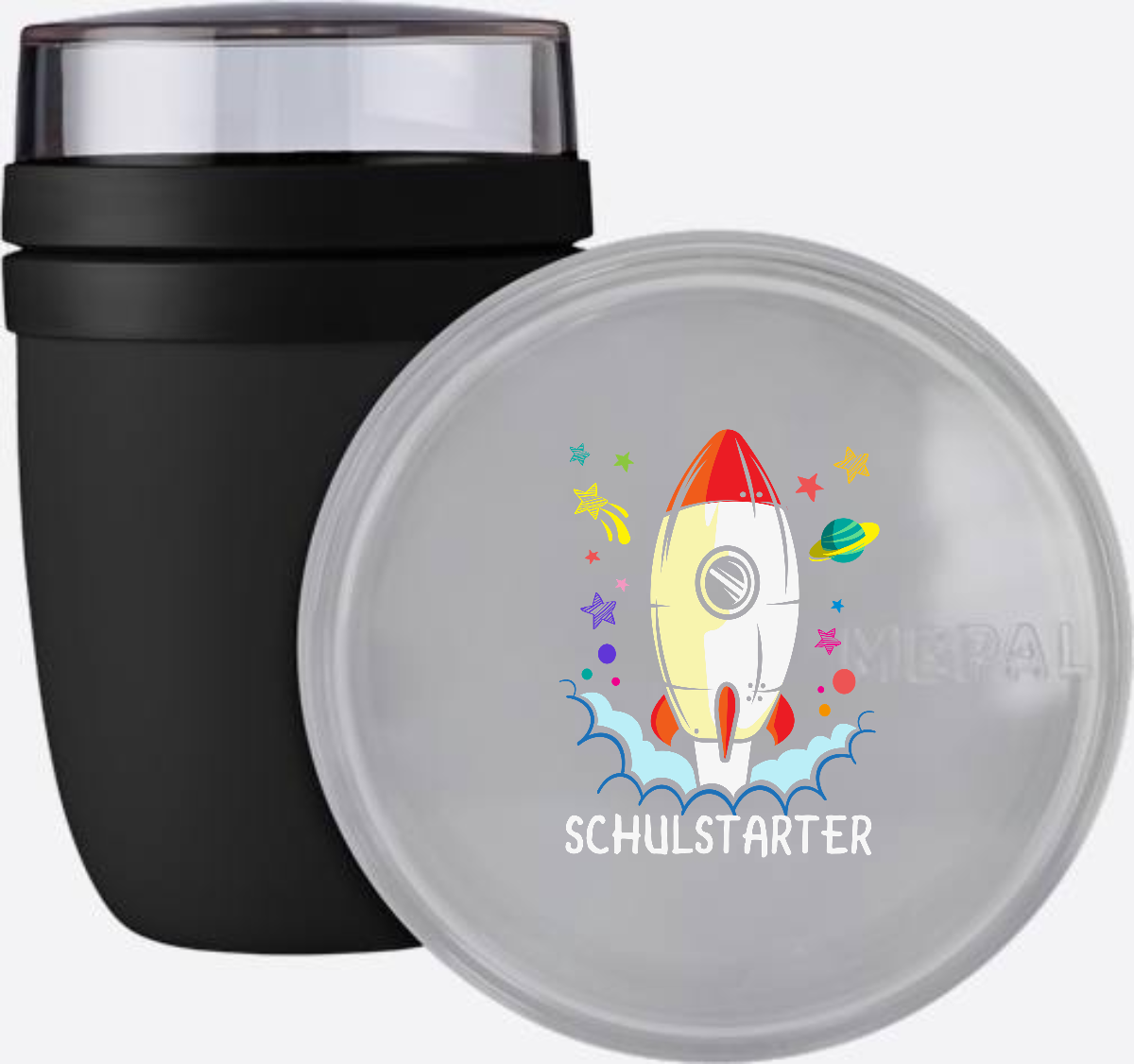 Tasse zur Einschulung mit Name – Bunte Schulstarter Rakete - Nordic Black