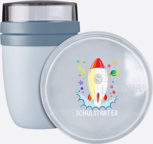 Tasse zur Einschulung mit Name – Bunte Schulstarter Rakete - Nordic Blue