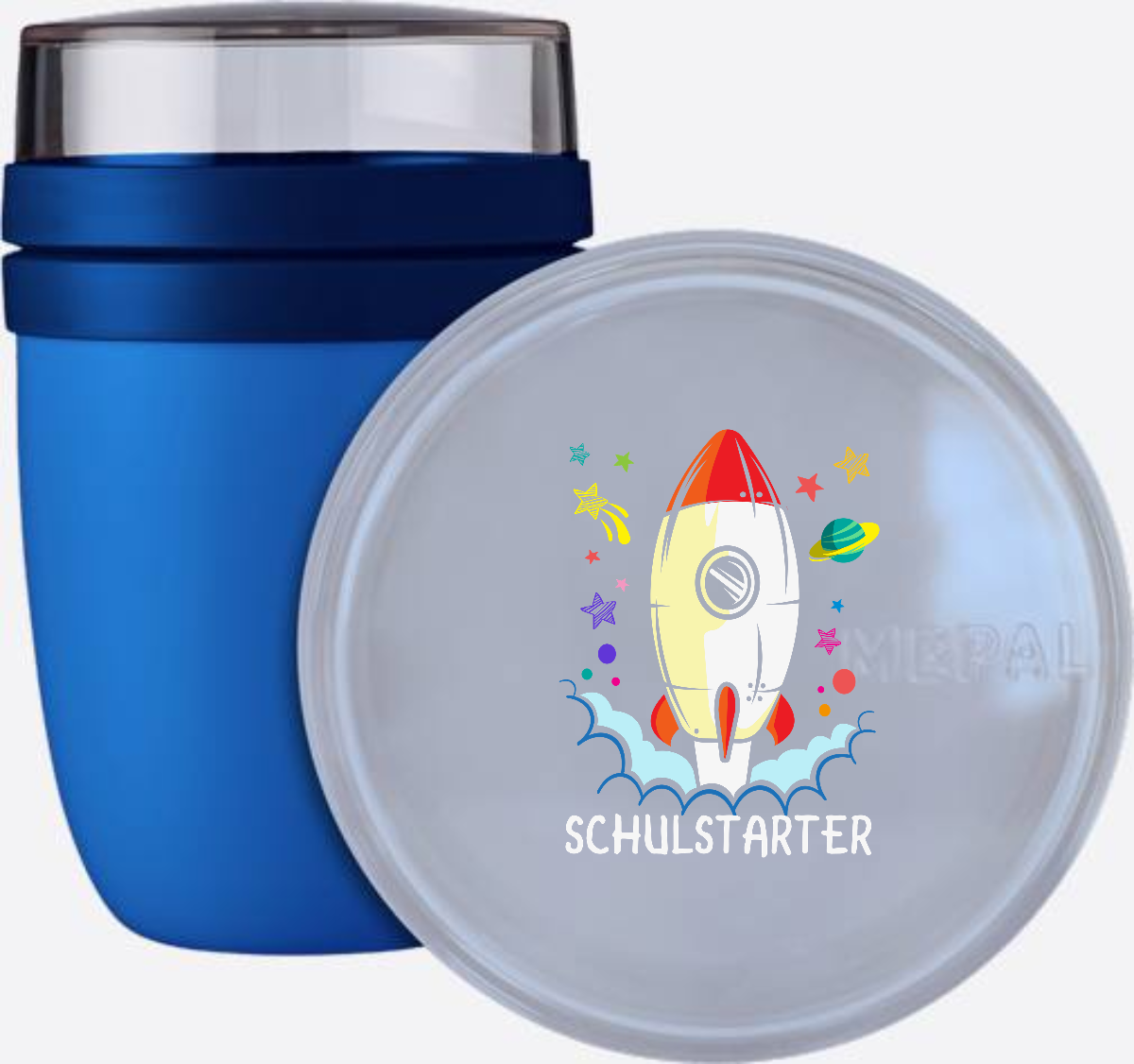 Tasse zur Einschulung mit Name – Bunte Schulstarter Rakete - Vivid Blue
