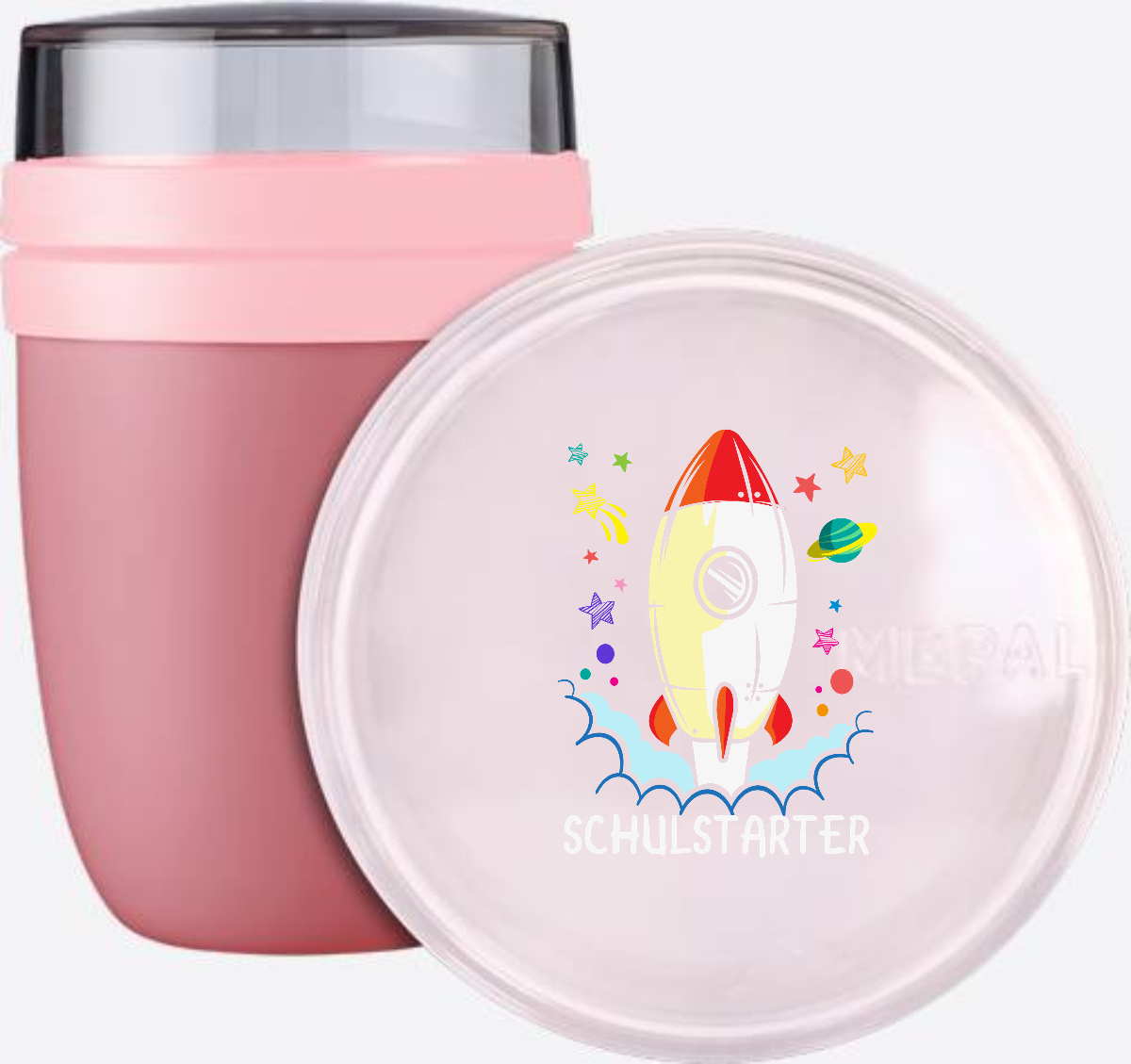 Tasse zur Einschulung mit Name – Bunte Schulstarter Rakete - Vivid Mauve