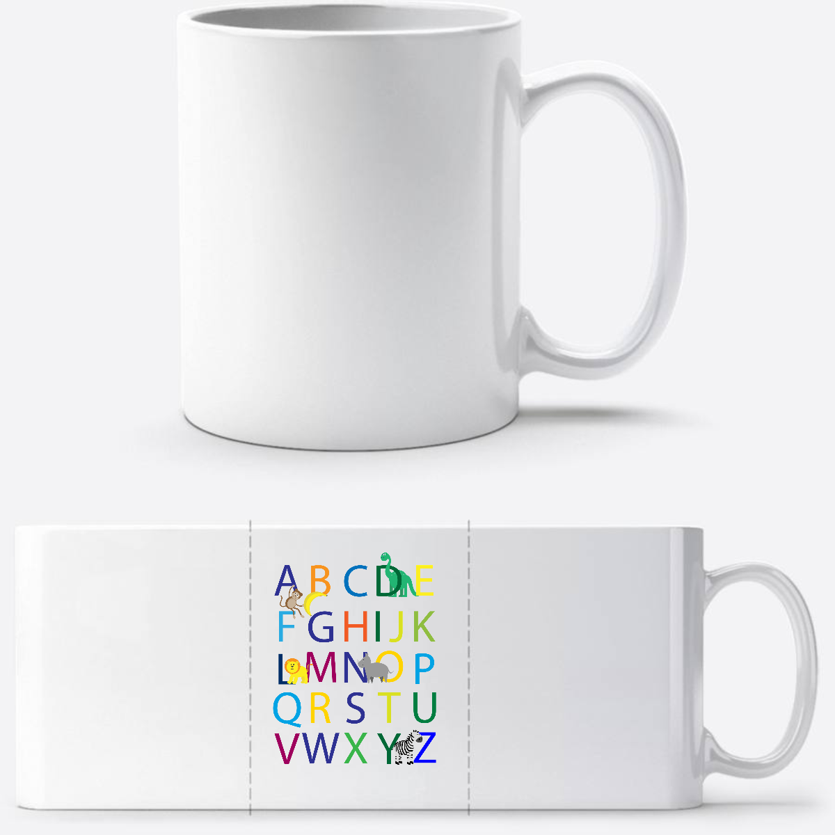 Tasse zur Einschulung mit Name – Buntes ABC Motiv - Weiß