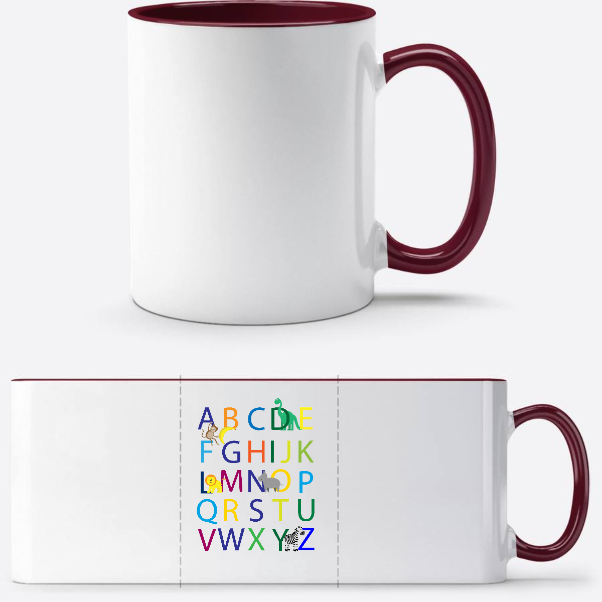 Tasse zur Einschulung mit Name – Buntes ABC Motiv - White/Bordeaux