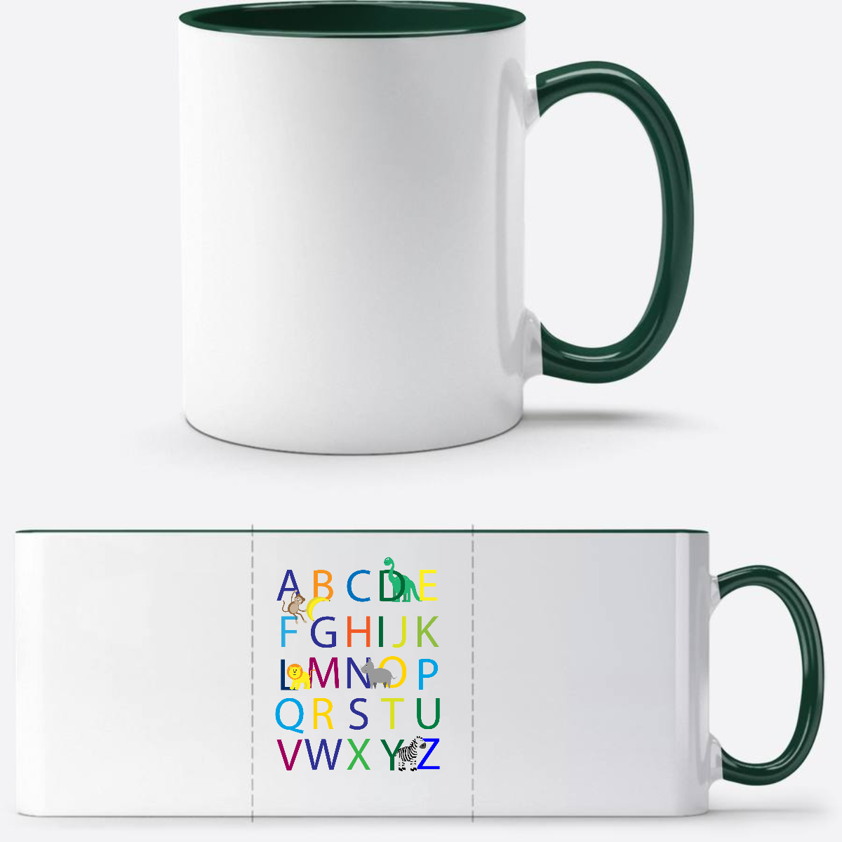 Tasse zur Einschulung mit Name – Buntes ABC Motiv - White/Petrol