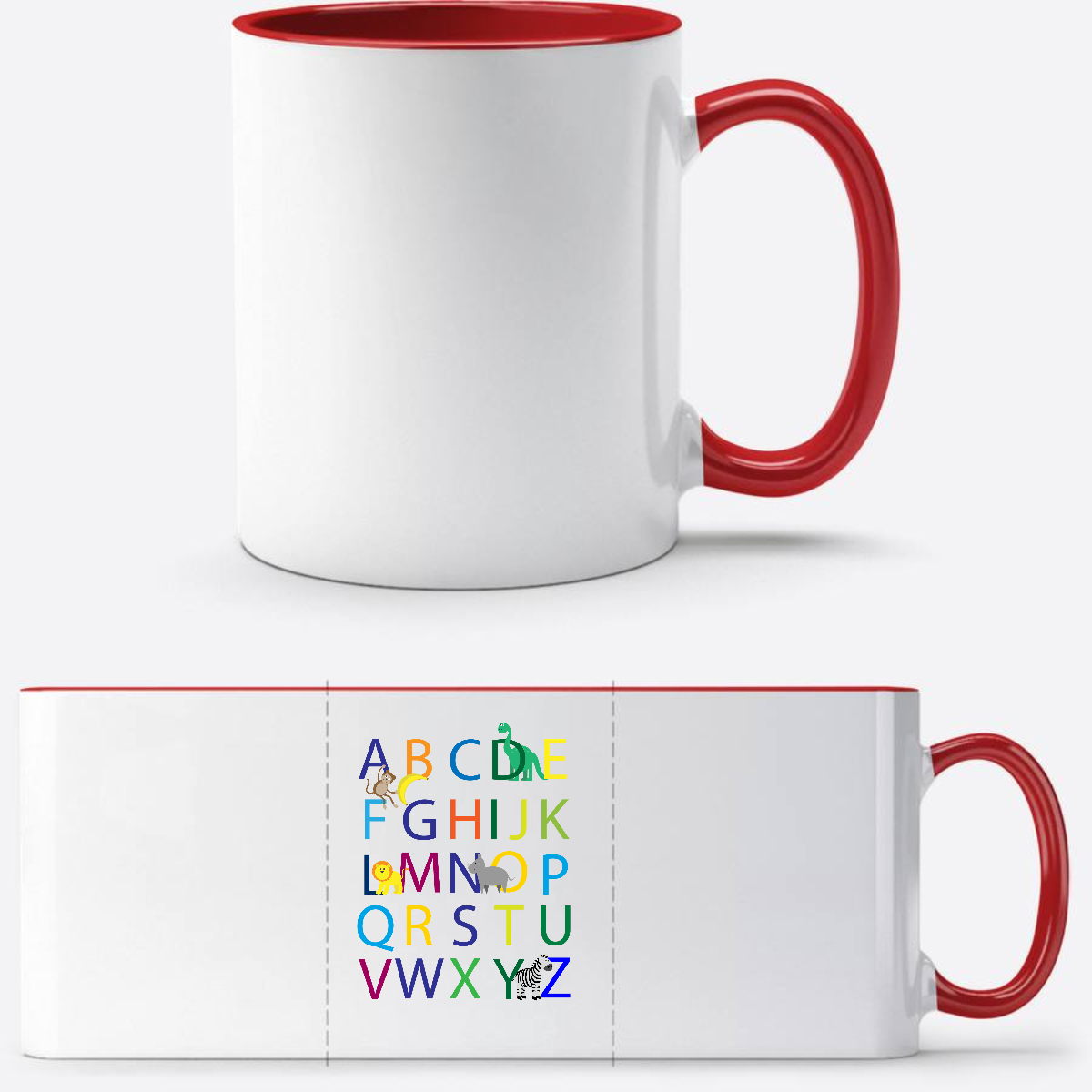 Tasse zur Einschulung mit Name – Buntes ABC Motiv - White/Red