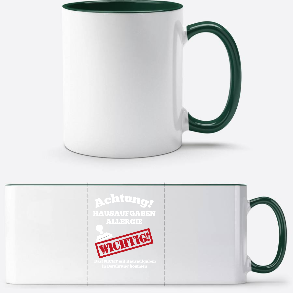 Tasse zur Einschulung mit Name: Hausaufgaben Allergie - White/Petrol