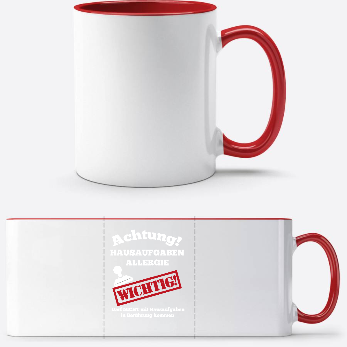 Tasse zur Einschulung mit Name: Hausaufgaben Allergie - White/Red