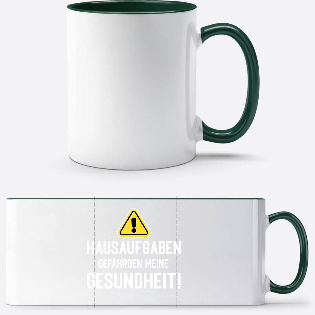 Tasse zur Einschulung mit Name: Warnschild Hausaufgaben - White/Petrol