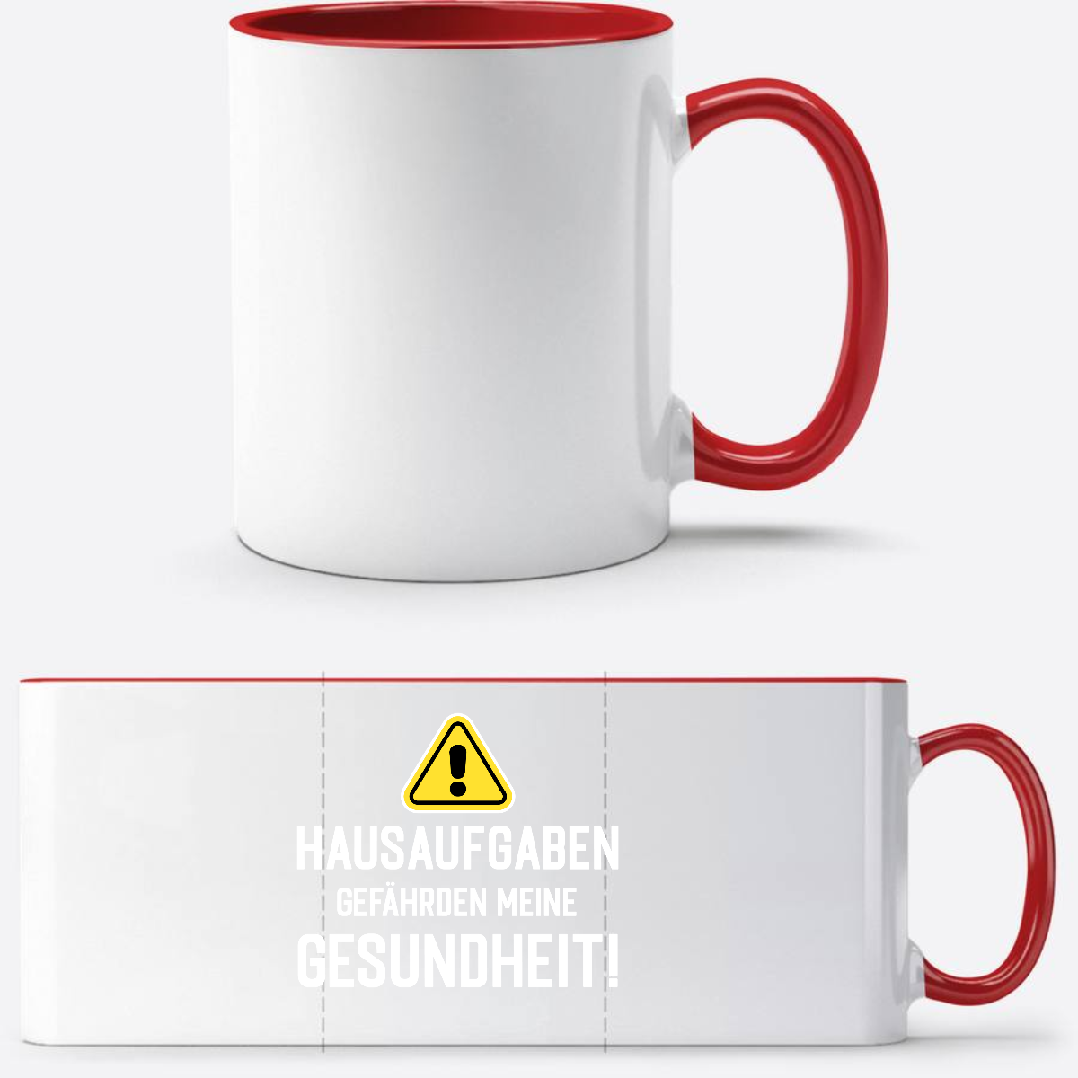 Tasse zur Einschulung mit Name: Warnschild Hausaufgaben - White/Red