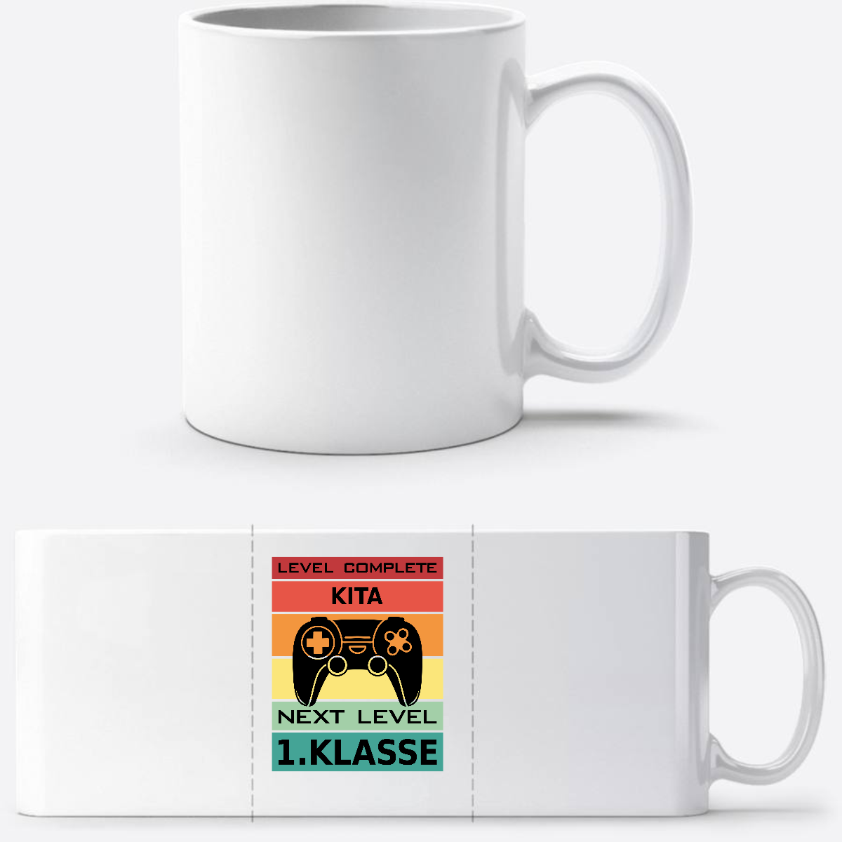 Tasse zur Einschulung: Next Level 1. Klasse mit Wunschnamen - Weiß