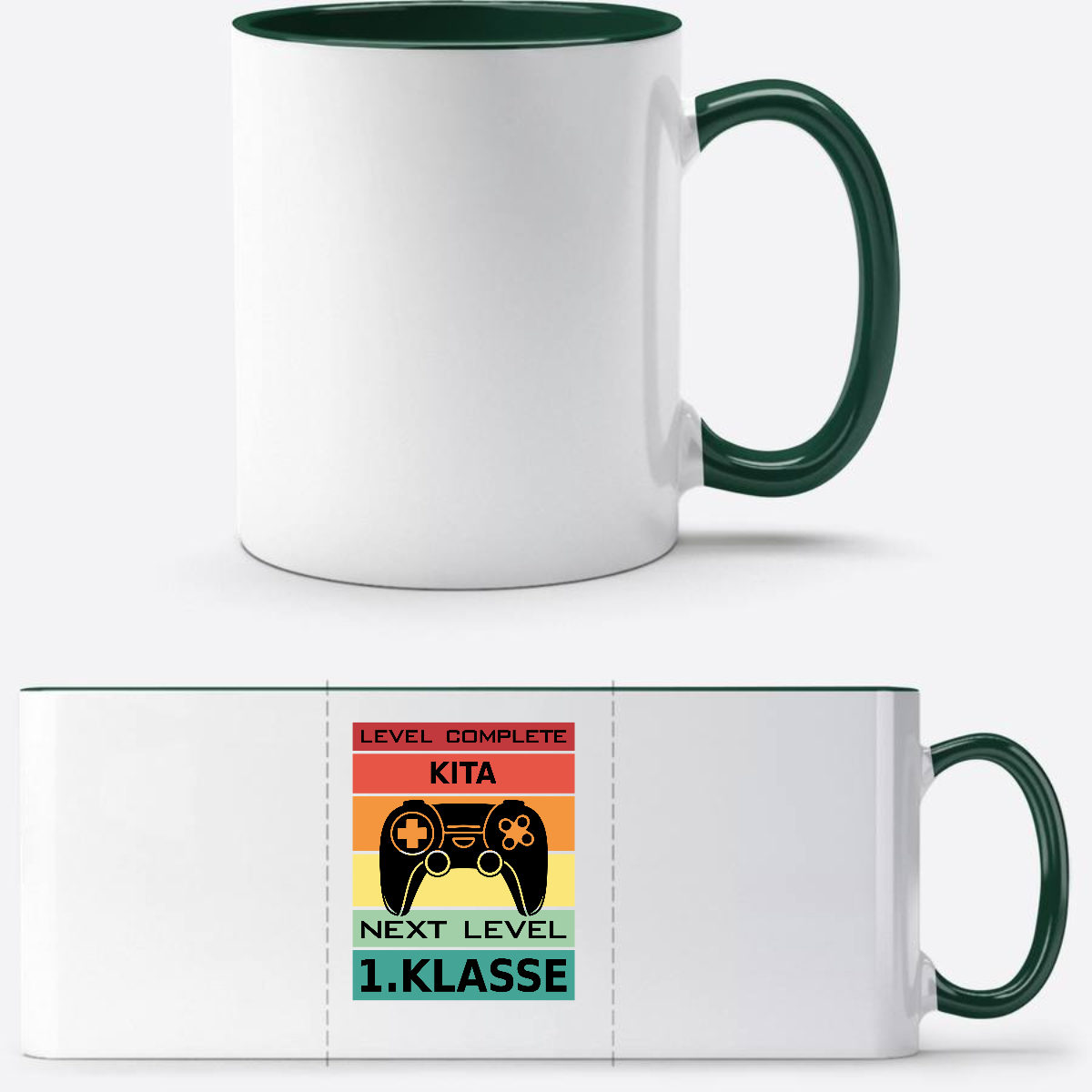 Tasse zur Einschulung: Next Level 1. Klasse mit Wunschnamen - White/Petrol