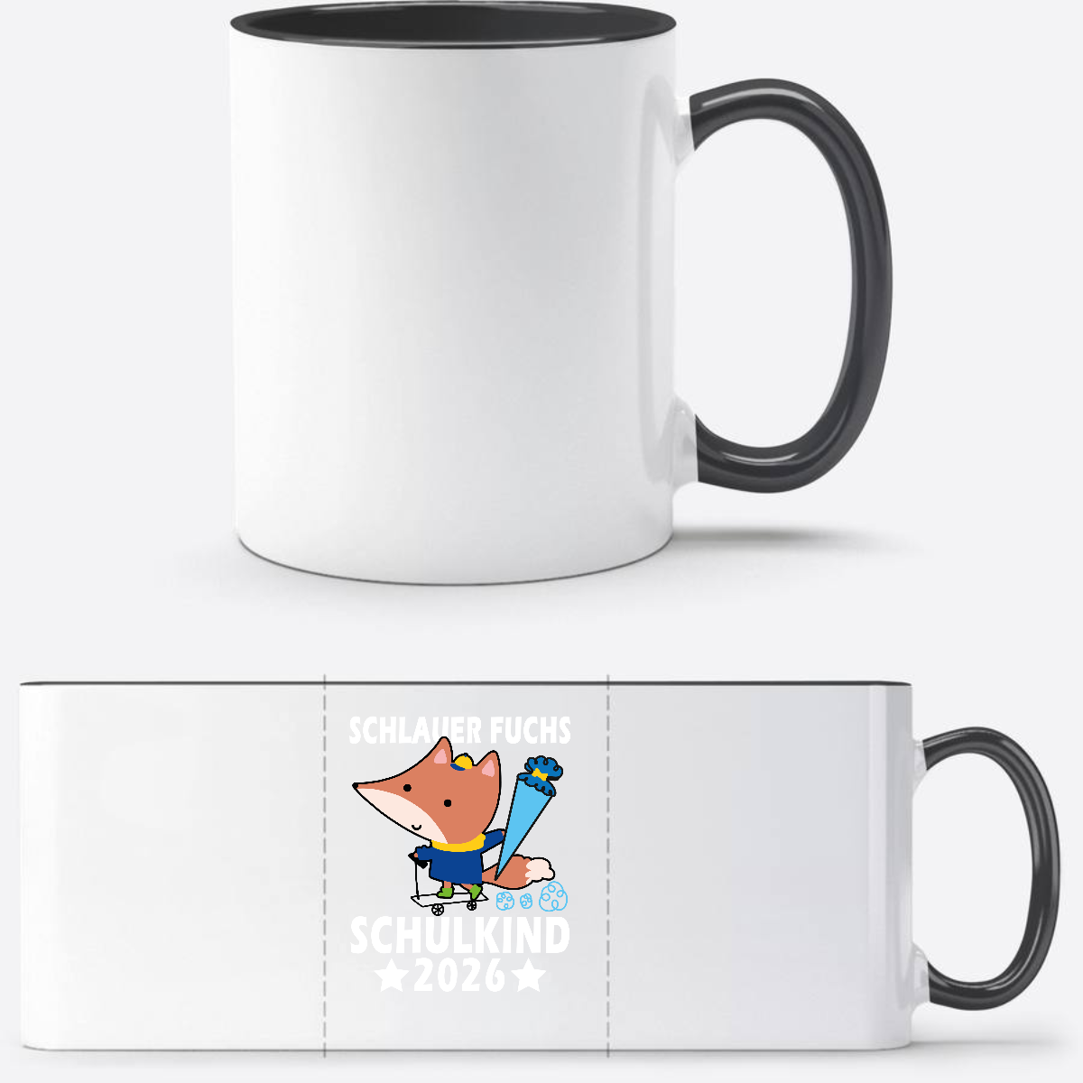 Tasse zur Einschulung – Schlauer Fuchs Schulkind 2026 mit Name - Weiß/Schwarz