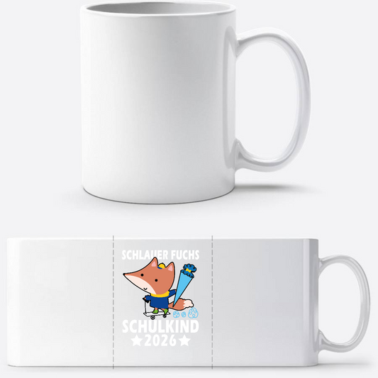 Tasse zur Einschulung – Schlauer Fuchs Schulkind 2026 mit Name - Weiß