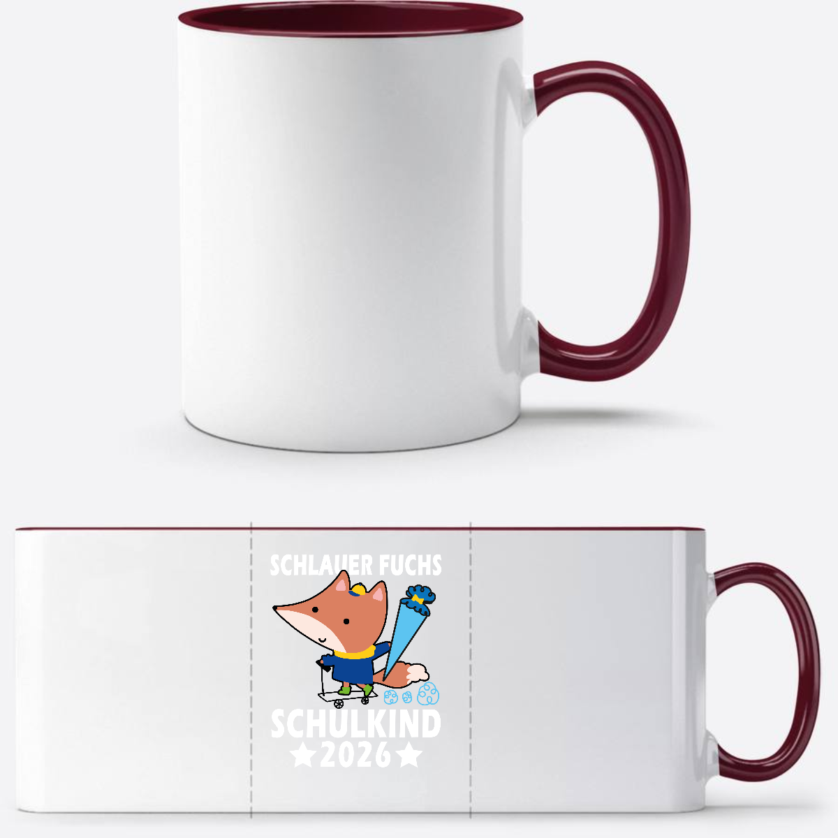 Tasse zur Einschulung – Schlauer Fuchs Schulkind 2026 mit Name - White/Bordeaux