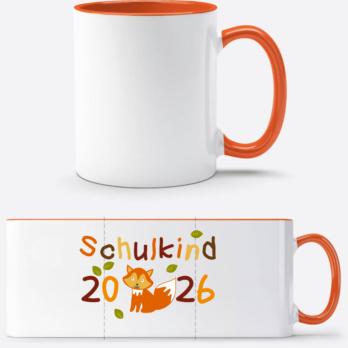 Tasse zur Einschulung – Schulkind 2026 Fuchs mit Name - Weiß/Orange