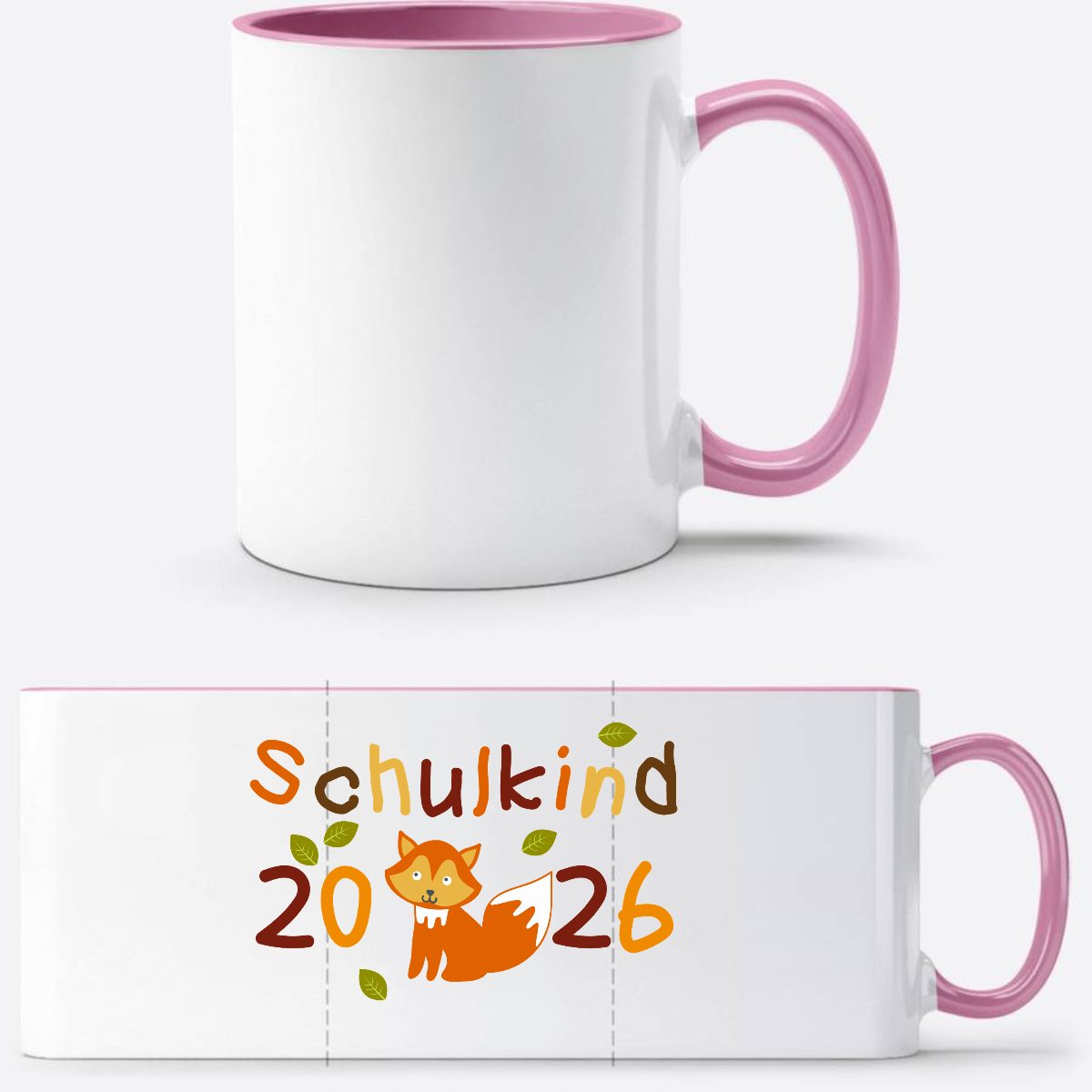 Tasse zur Einschulung – Schulkind 2026 Fuchs mit Name - Weiss/Rosa