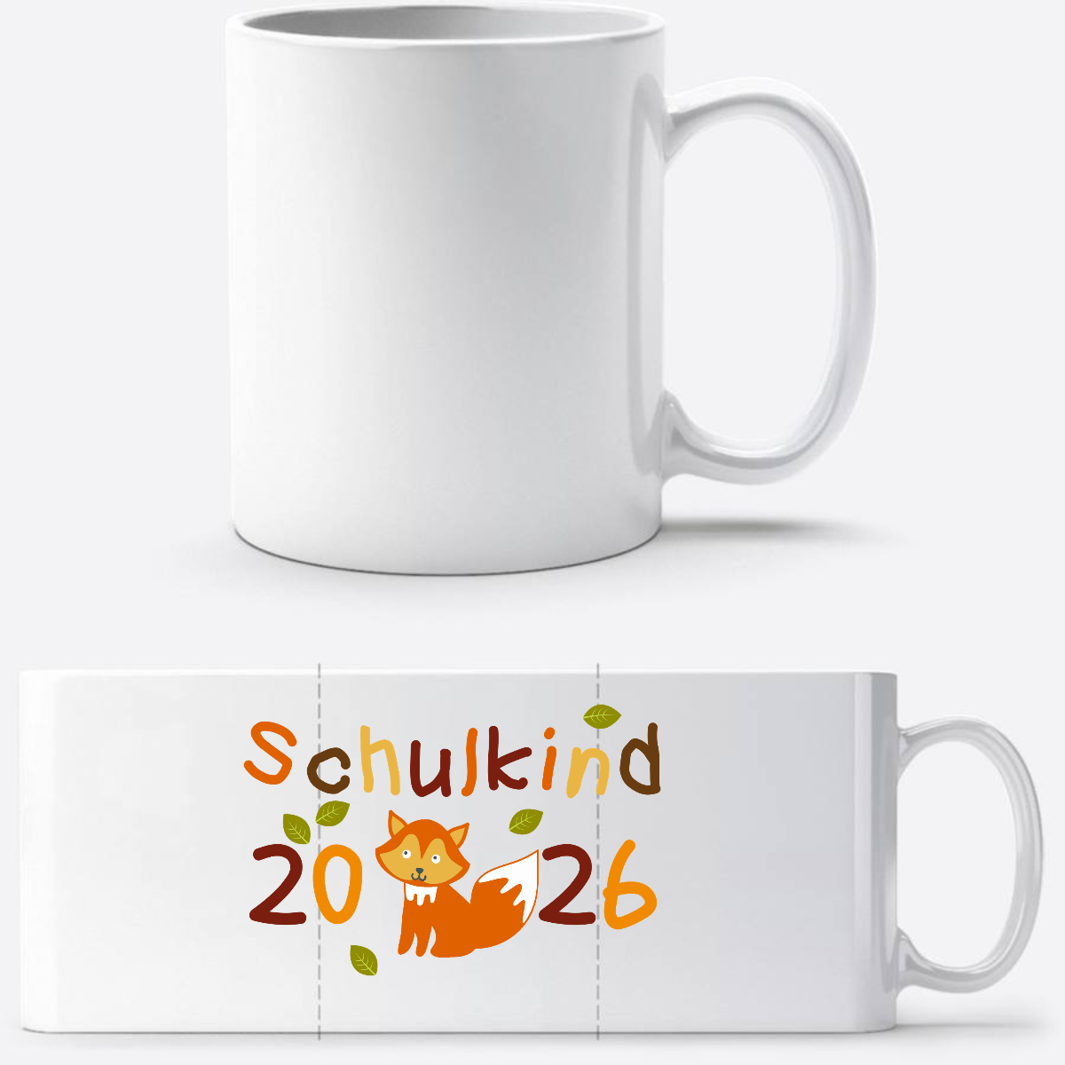 Tasse zur Einschulung – Schulkind 2026 Fuchs mit Name - Weiß