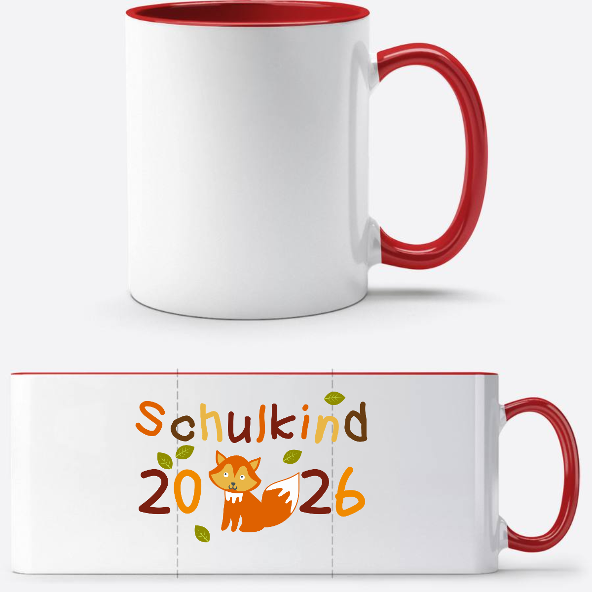Tasse zur Einschulung – Schulkind 2026 Fuchs mit Name - White/Red