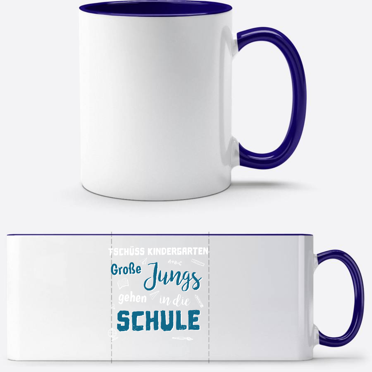 Tasse zur Einschulung – Tschüss Kindergarten Große Jungs - Weiß/Dunkelblau
