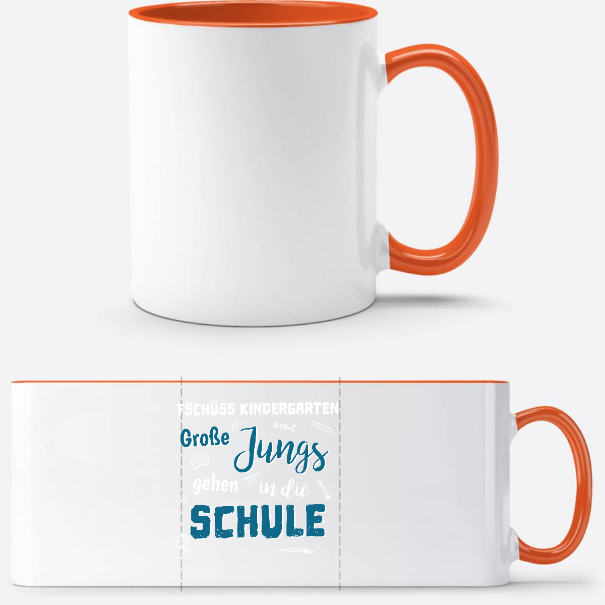 Tasse zur Einschulung – Tschüss Kindergarten Große Jungs - Weiß/Orange