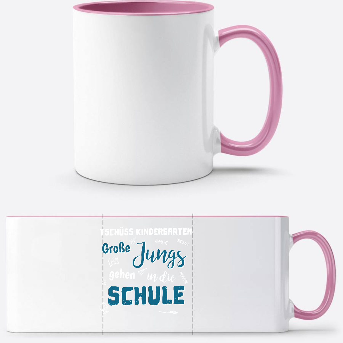 Tasse zur Einschulung – Tschüss Kindergarten Große Jungs - Weiss/Rosa