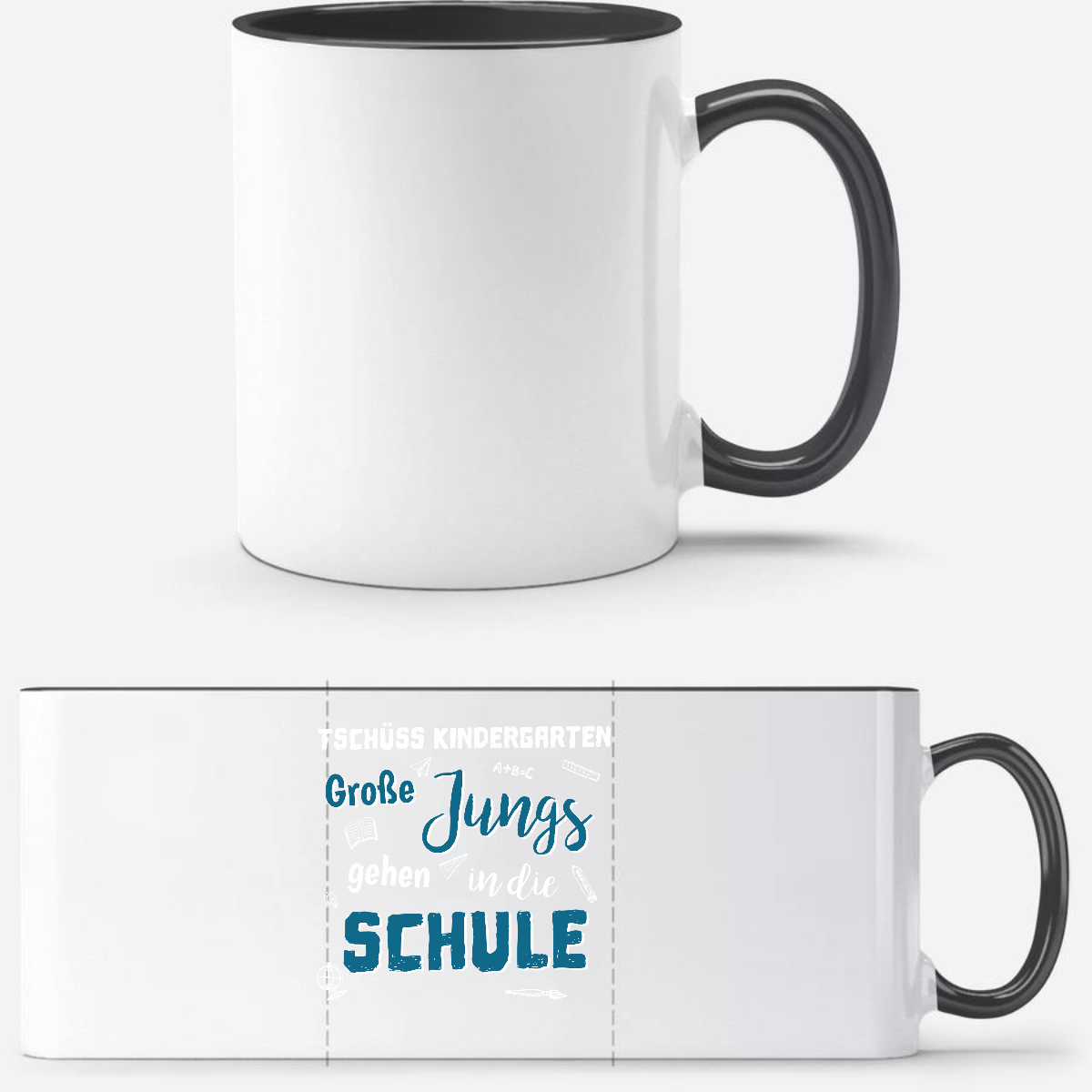 Tasse zur Einschulung – Tschüss Kindergarten Große Jungs - Weiß/Schwarz