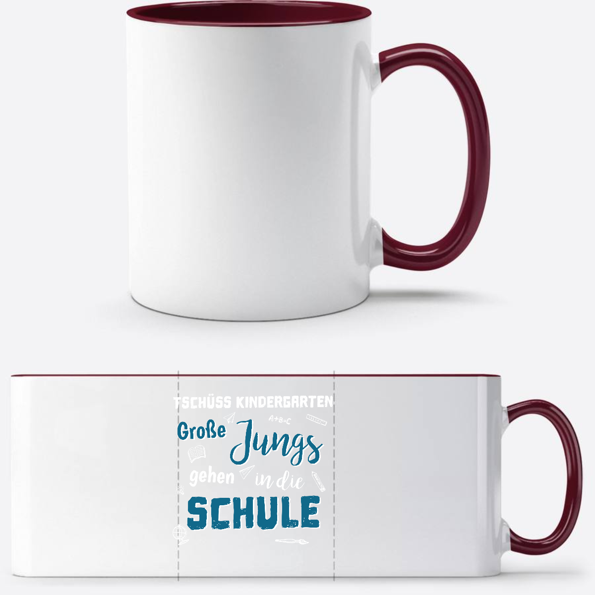 Tasse zur Einschulung – Tschüss Kindergarten Große Jungs - White/Bordeaux