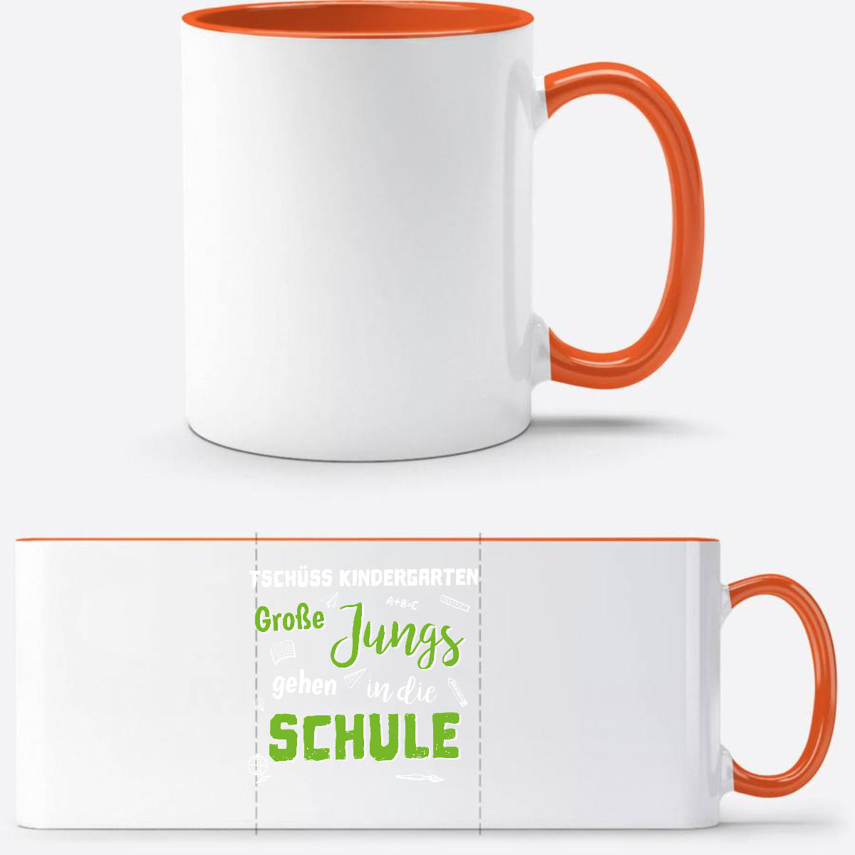 Tasse zur Einschulung: Tschüss Kindergarten, Große Jungs! - Weiß/Orange