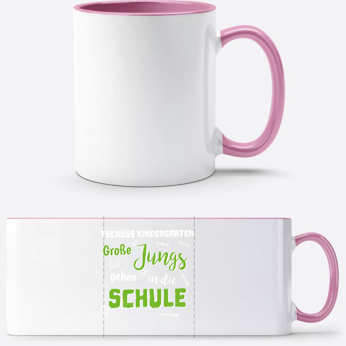 Tasse zur Einschulung: Tschüss Kindergarten, Große Jungs! - Weiss/Rosa