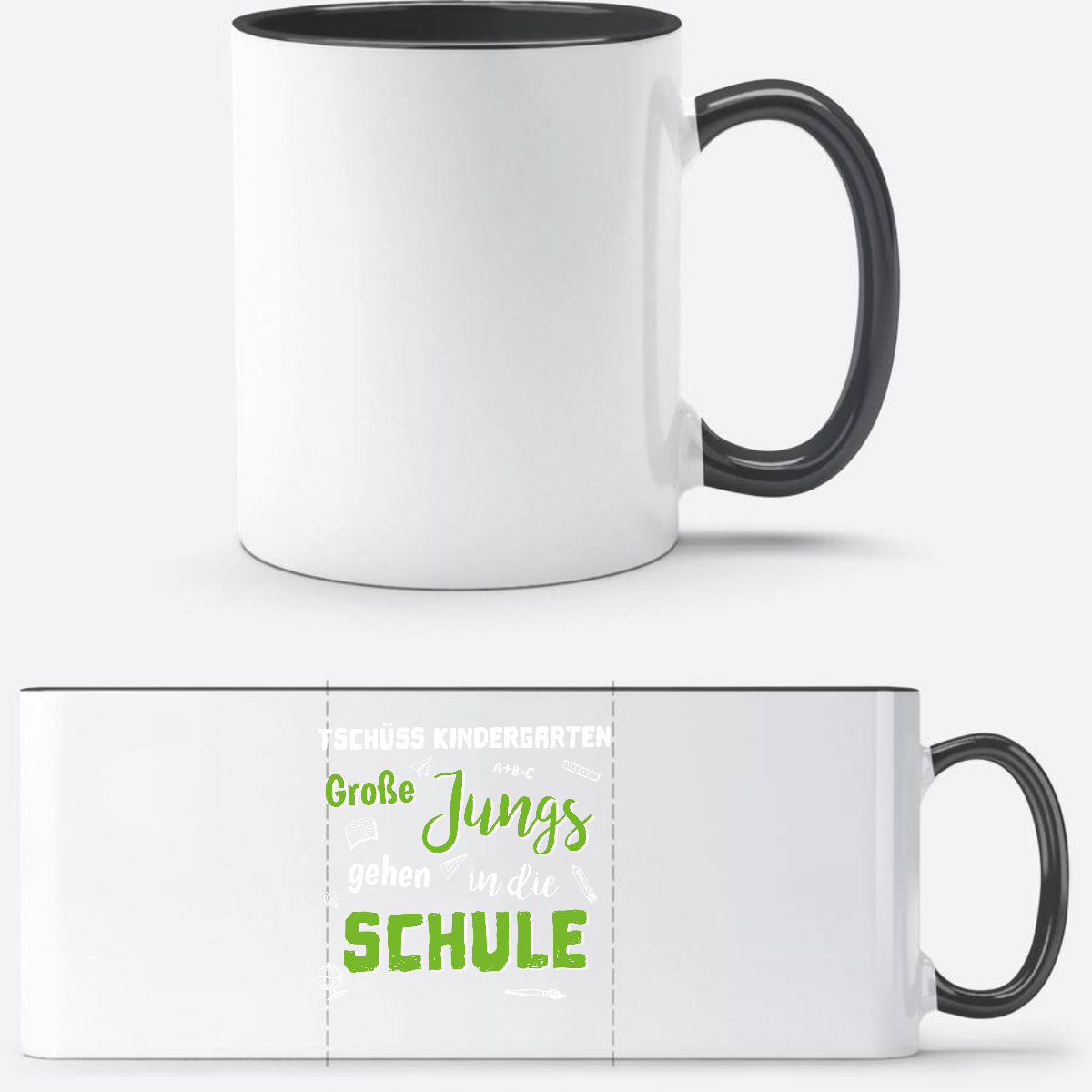 Tasse zur Einschulung: Tschüss Kindergarten, Große Jungs! - Weiß/Schwarz