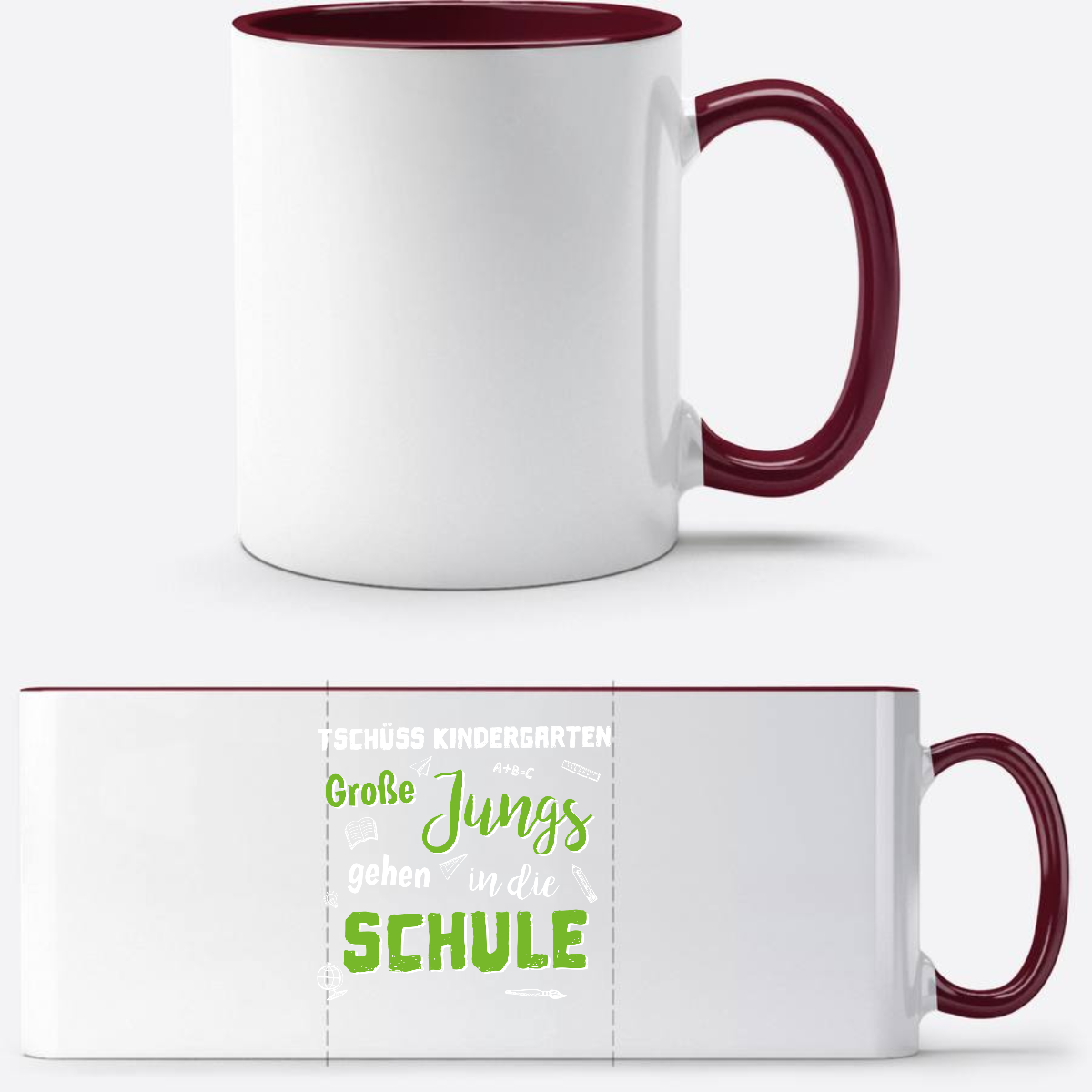 Tasse zur Einschulung: Tschüss Kindergarten, Große Jungs! - White/Bordeaux