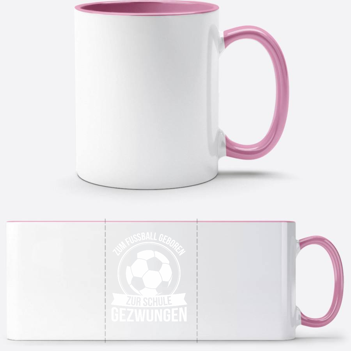 Tasse zur Einschulung: Zum Fußball geboren – Personalisiert - Weiss/Rosa