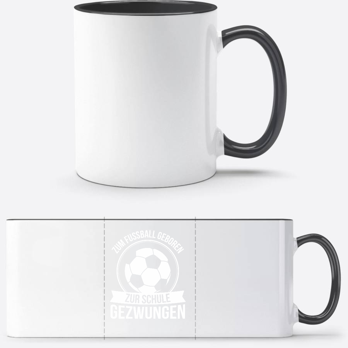 Tasse zur Einschulung: Zum Fußball geboren – Personalisiert - Weiß/Schwarz