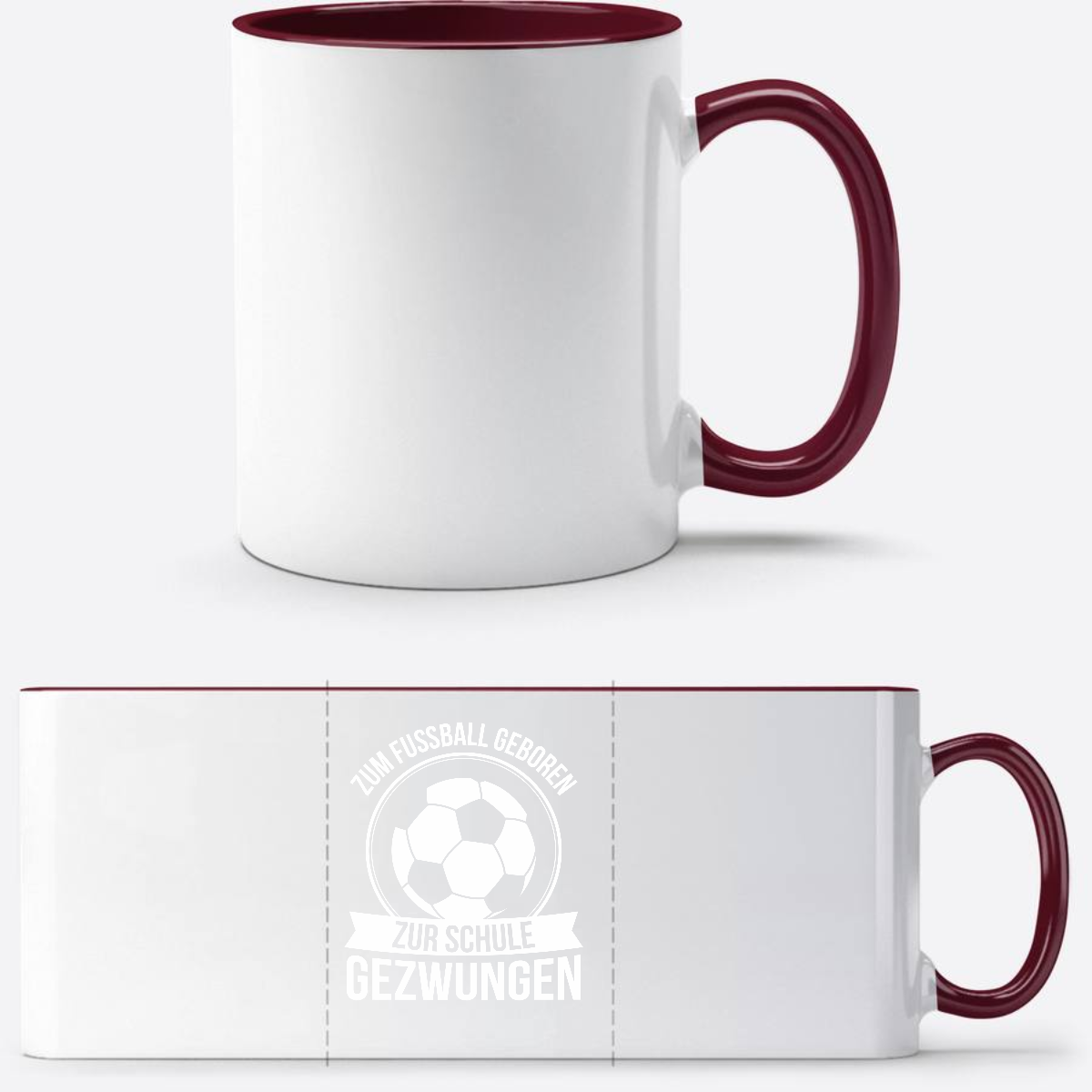 Tasse zur Einschulung: Zum Fußball geboren – Personalisiert - White/Bordeaux