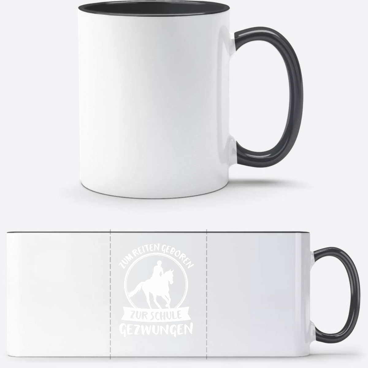 Tasse zur Einschulung: Zum Reiten geboren – Mit Name - Weiß/Schwarz