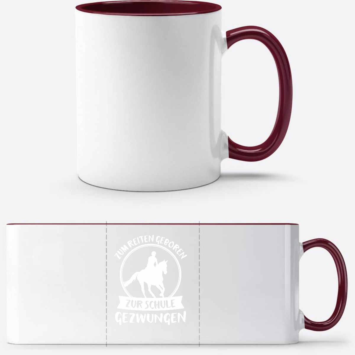 Tasse zur Einschulung: Zum Reiten geboren – Mit Name - White/Bordeaux